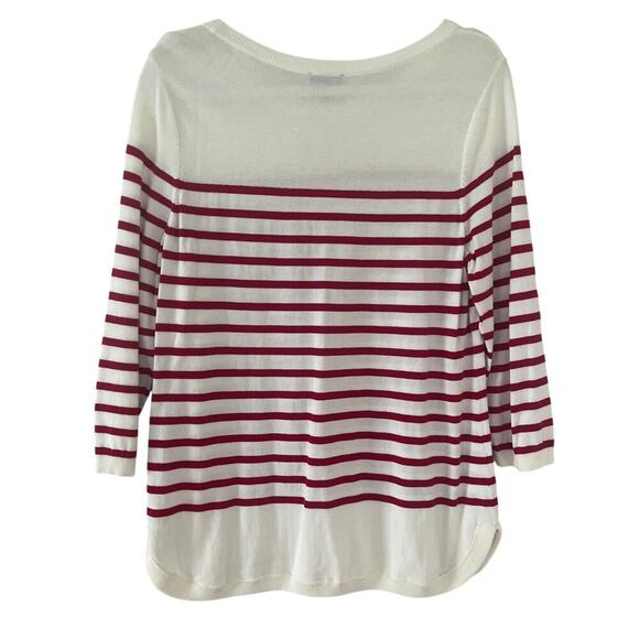 Talbots Womens Red & White Striped Lightweight Sweater Bows Size Large Peitie - Picture 2 of 9